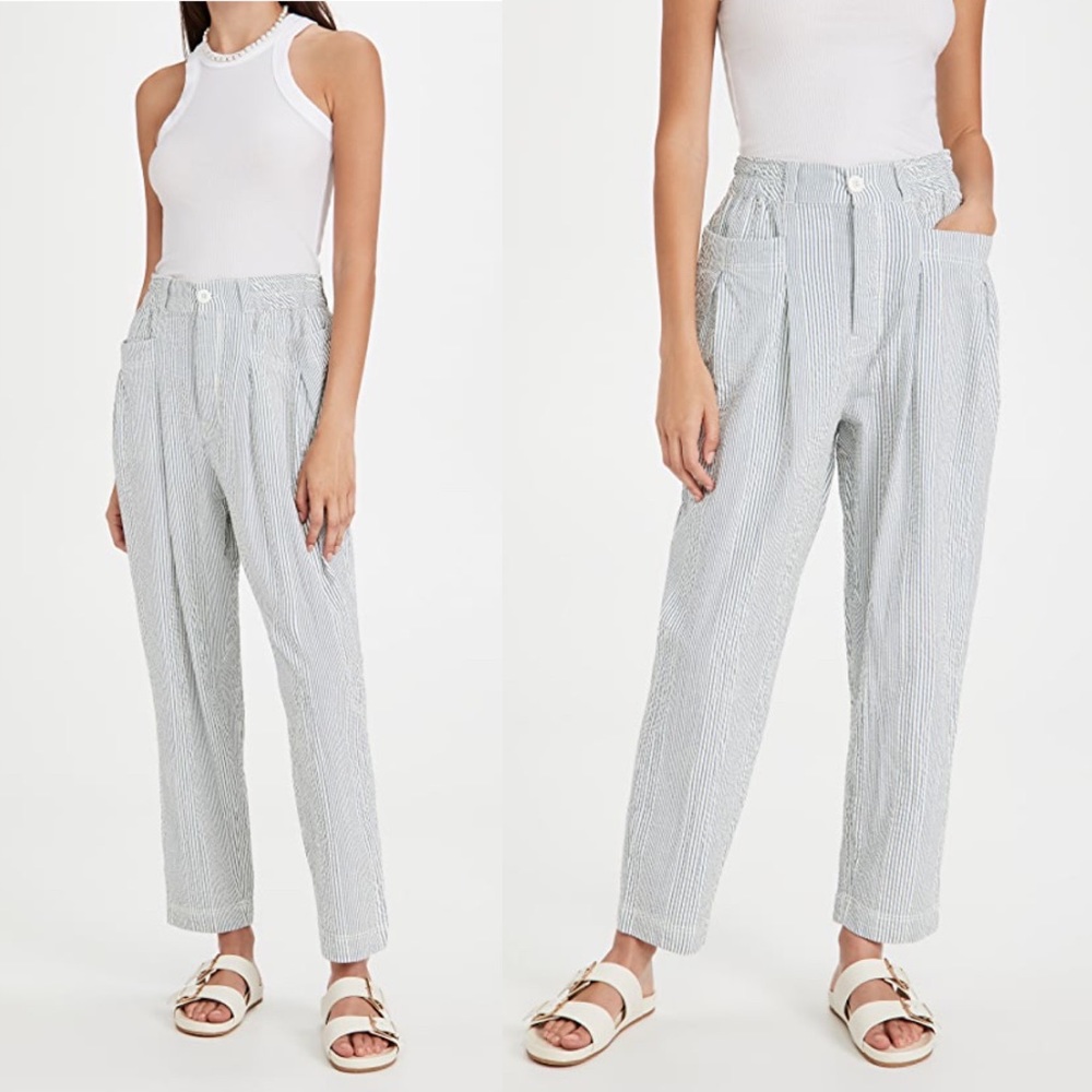 Free People Make A Stand Trousers Blue & White Combo Seersucker Size Small - Picture 2 of 16